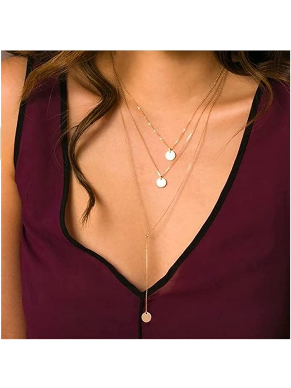 Layered Gold Disc Necklace - Gold
